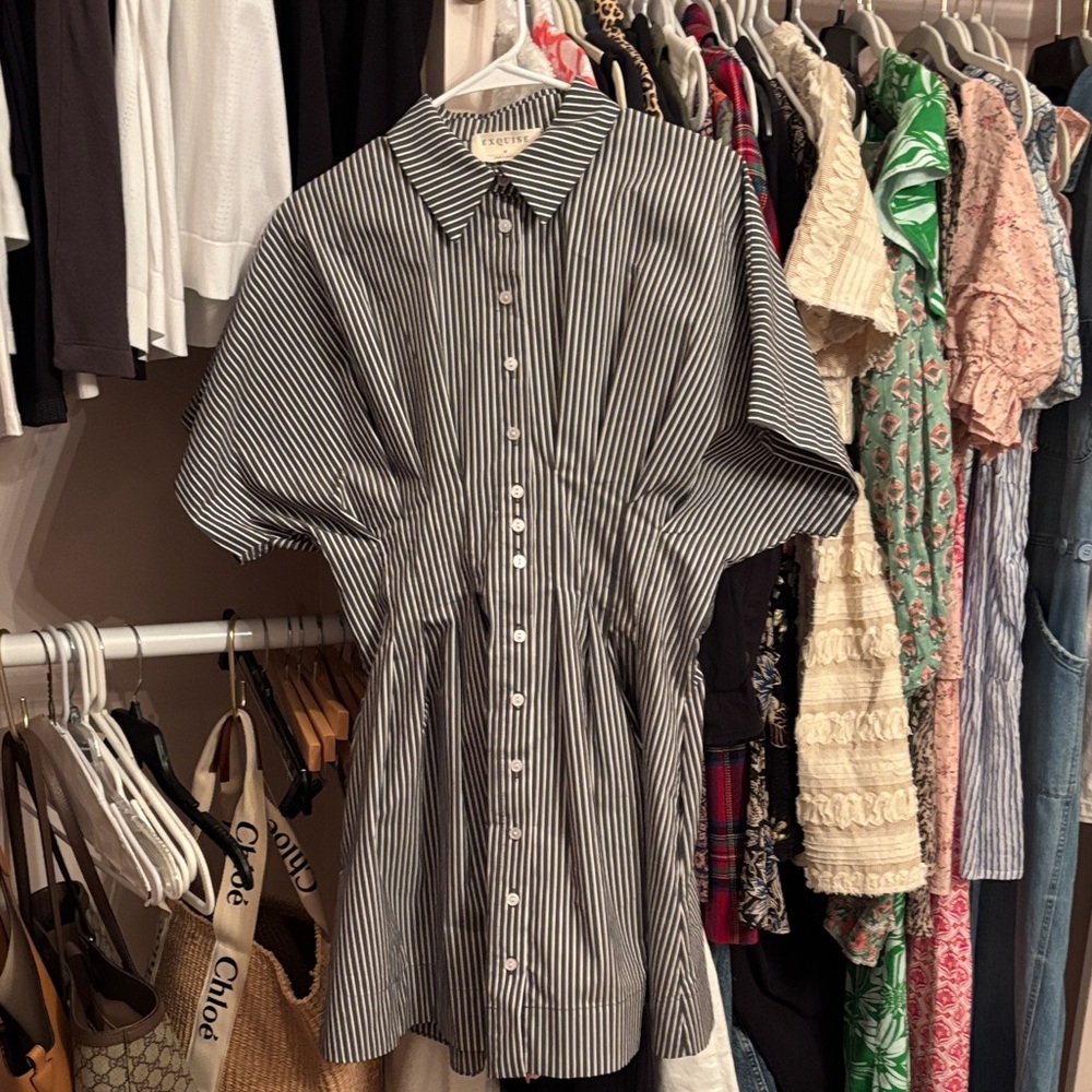 Striped Button-Front Shirt Dress - Black/White Anthropologie